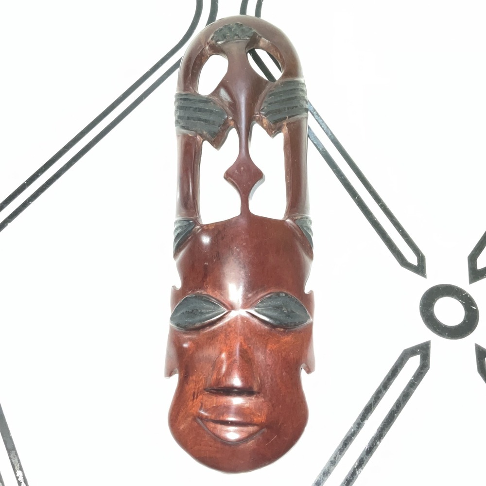 Hand Carved African Style Wooden Mask Wall Decor Red Brown Openwork Long Mask - Picture 13 of 16